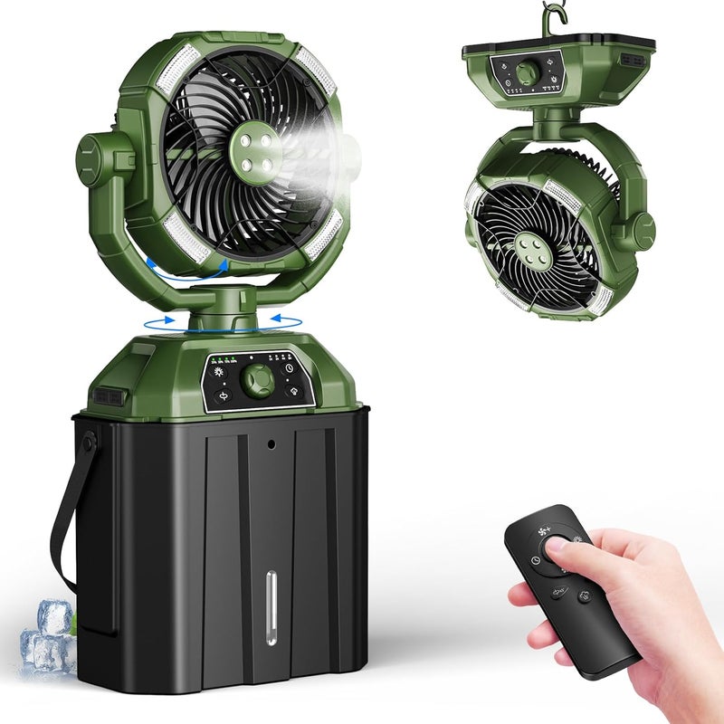 Kocyare Misting fan with 7L bucket 90°Oscillating ,4 Spray Mister 25000mAh Rechargeable Camping fan with Remote Control Stepless Speed and Timer for Patios/Camping，Waterproof Design Outdoor Fans (Green) - Image 1